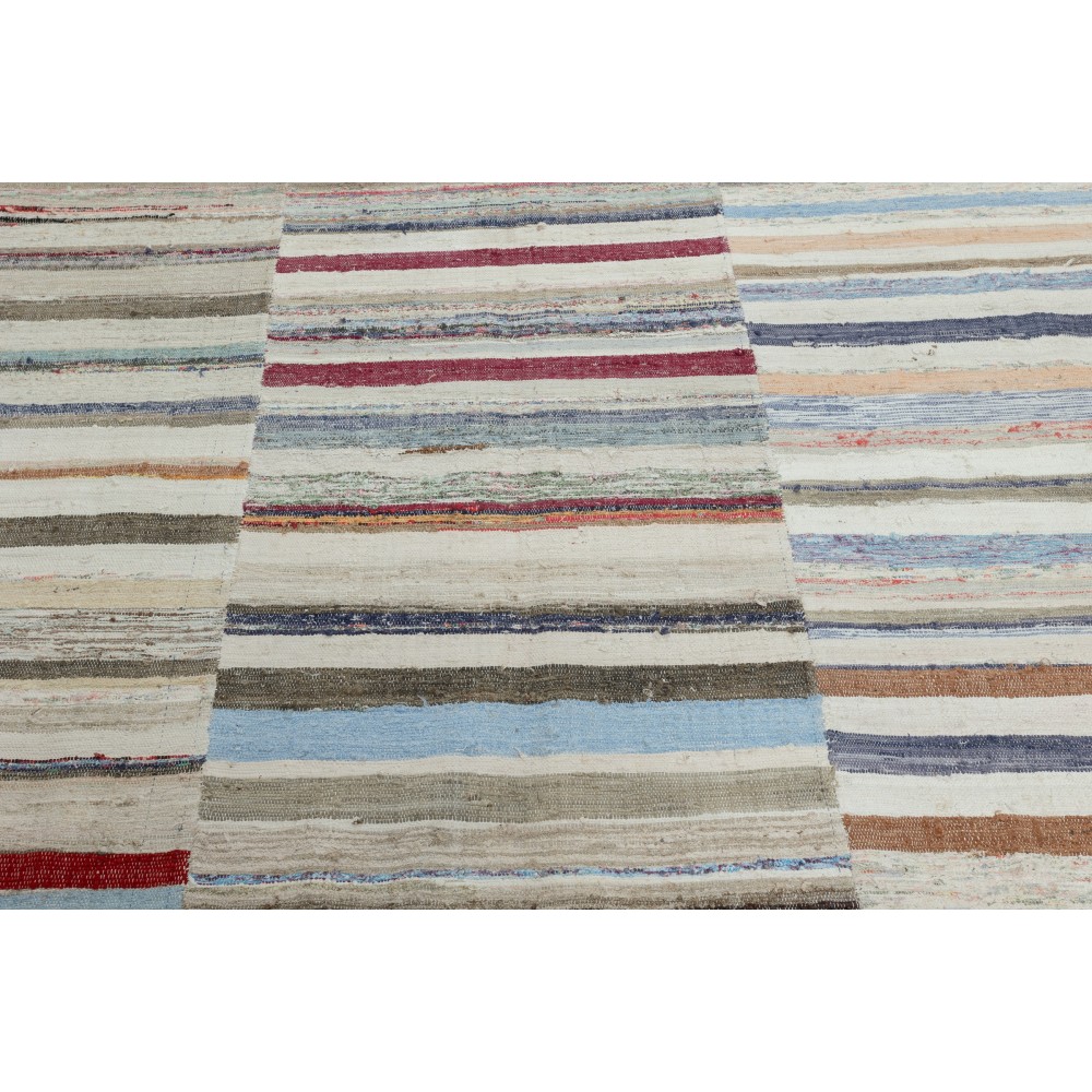 Vintage Banded Cotton Kilim. Adjustable Flat-Weave Rag Rug. Colorful Carpet Vintage Banded Cotton Kilim. Adjustable Flat-Weave Rag Rug. Colorful Carpet