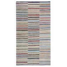 Vintage Banded Cotton Kilim. Adjustable Flat-Weave Rag Rug. Colorful Carpet