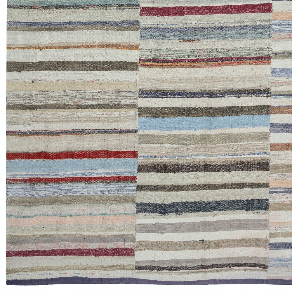 Vintage Banded Cotton Kilim. Adjustable Flat-Weave Rag Rug. Colorful Carpet Vintage Banded Cotton Kilim. Adjustable Flat-Weave Rag Rug. Colorful Carpet