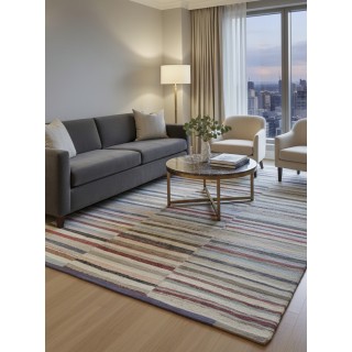 Vintage Banded Cotton Kilim. Adjustable Flat-Weave Rag Rug. Colorful Carpet