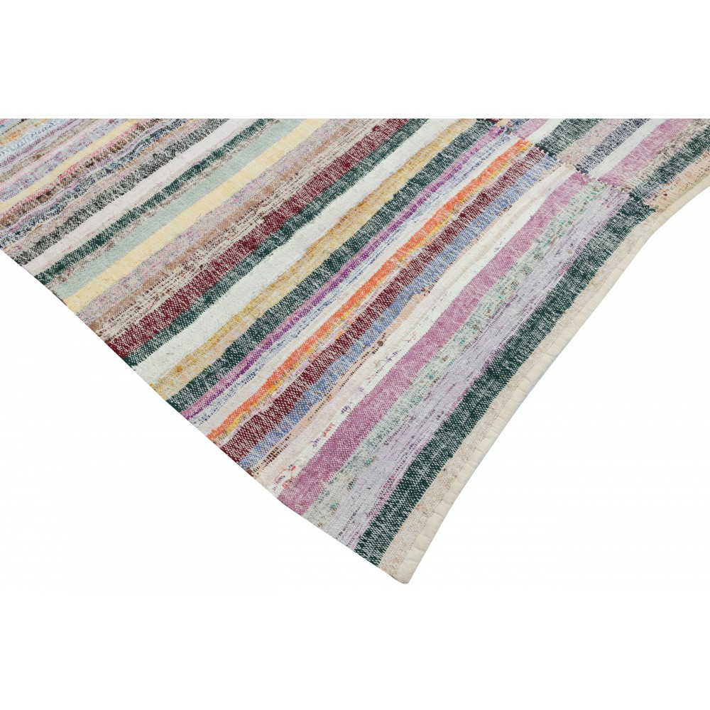 Turkish Handwoven Kilim. Vintage Cotton Rag Rug. Colorful Striped Boho Carpet