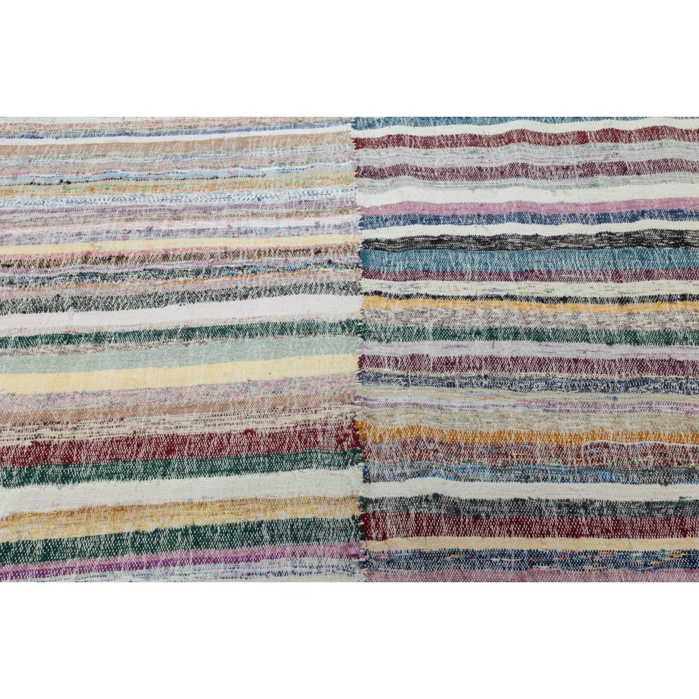 Turkish Handwoven Kilim. Vintage Cotton Rag Rug. Colorful Striped Boho Carpet
