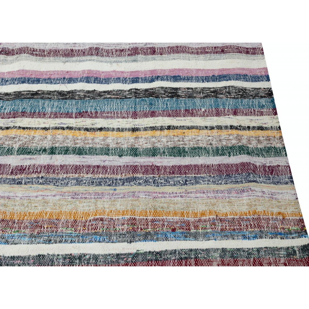Turkish Handwoven Kilim. Vintage Cotton Rag Rug. Colorful Striped Boho Carpet