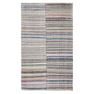 Turkish Handwoven Kilim. Vintage Cotton Rag Rug. Colorful Striped Boho Carpet