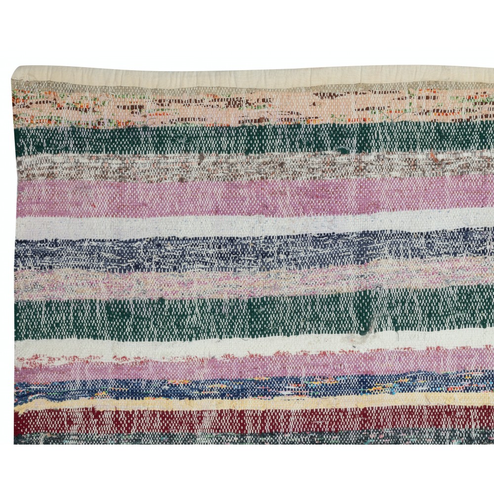 Turkish Handwoven Kilim. Vintage Cotton Rag Rug. Colorful Striped Boho Carpet
