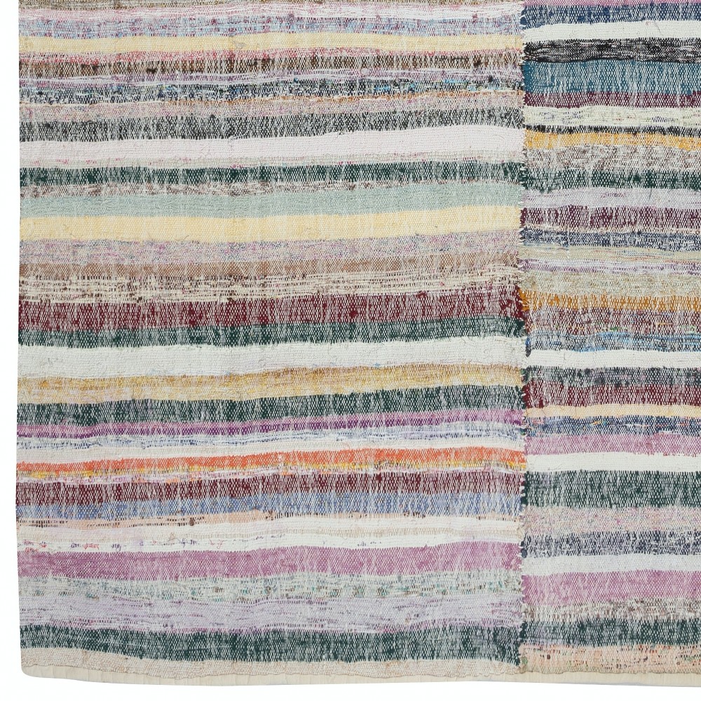 Turkish Handwoven Kilim. Vintage Cotton Rag Rug. Colorful Striped Boho Carpet