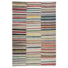 Adjustable Turkish Rag Rug. Vintage Handwoven Cotton Kilim. Colorful Stripes