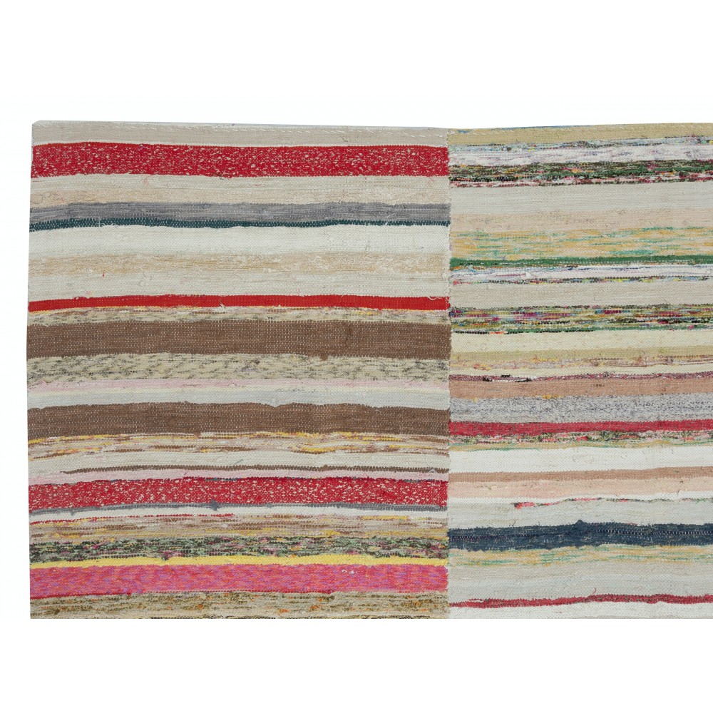 Adjustable Turkish Rag Rug. Vintage Handwoven Cotton Kilim. Colorful Stripes Adjustable Turkish Rag Rug. Vintage Handwoven Cotton Kilim. Colorful Stripes
