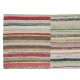Adjustable Turkish Rag Rug. Vintage Handwoven Cotton Kilim. Colorful Stripes Adjustable Turkish Rag Rug. Vintage Handwoven Cotton Kilim. Colorful Stripes