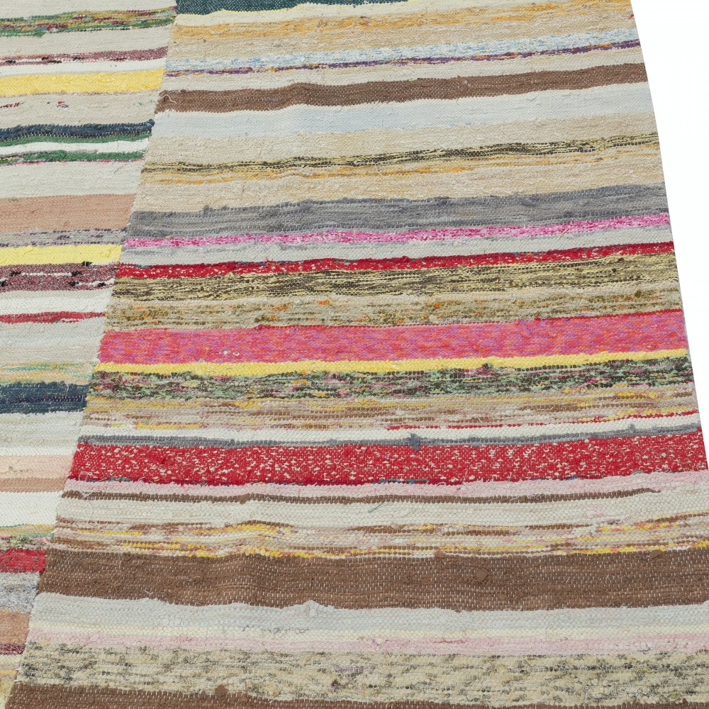 Adjustable Turkish Rag Rug. Vintage Handwoven Cotton Kilim. Colorful Stripes Adjustable Turkish Rag Rug. Vintage Handwoven Cotton Kilim. Colorful Stripes