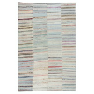 Vintage Multicolor Kilim. Handwoven Turkish Cotton Rag Rug. Adjustable Size