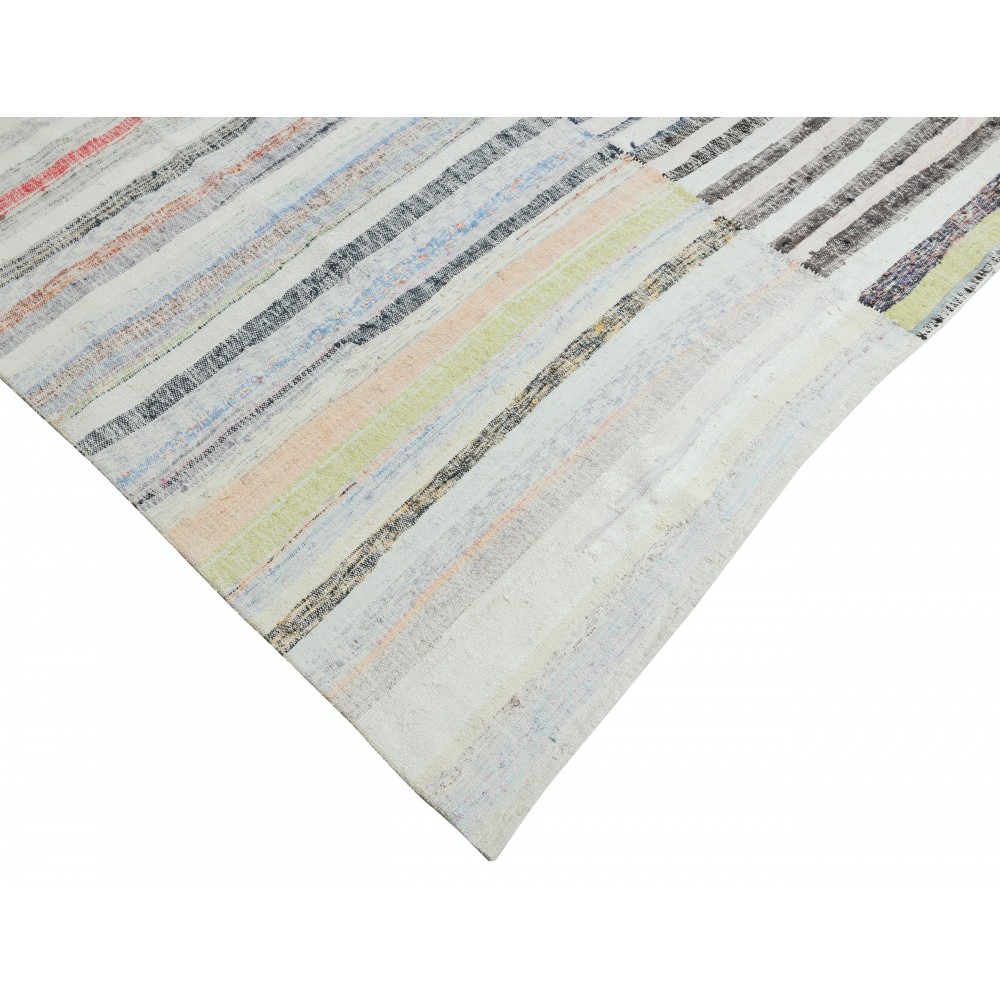 Colorful Striped Kilim. Handwoven Cotton Turkish Rag Rug. Vintage Carpet. Adjustable Size