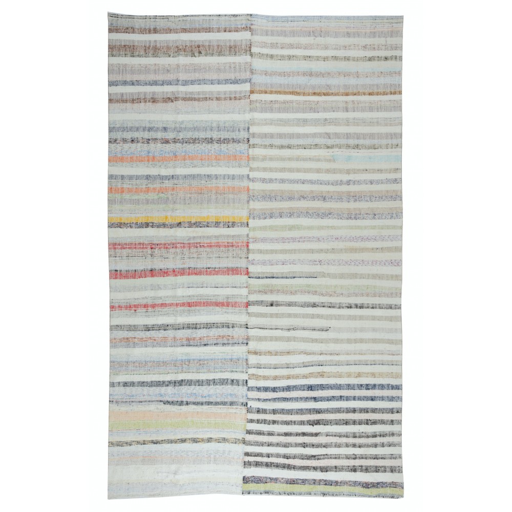 Colorful Striped Kilim. Handwoven Cotton Turkish Rag Rug. Vintage Carpet. Adjustable Size