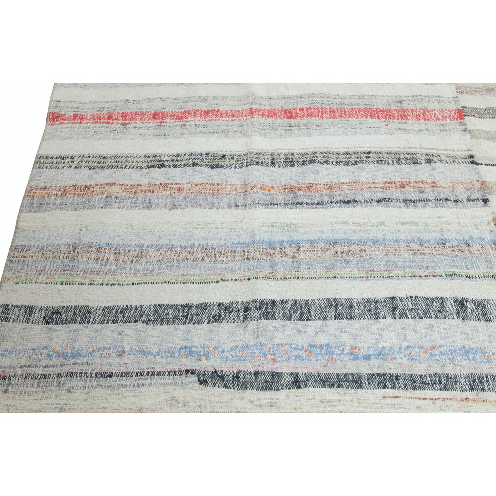 Colorful Striped Kilim. Handwoven Cotton Turkish Rag Rug. Vintage Carpet. Adjustable Size