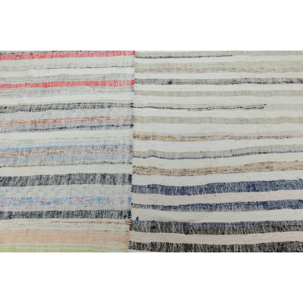 Colorful Striped Kilim. Handwoven Cotton Turkish Rag Rug. Vintage Carpet. Adjustable Size