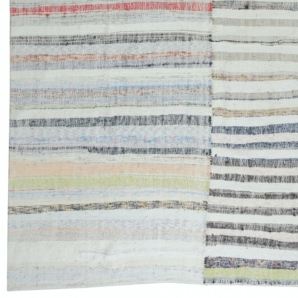Colorful Striped Kilim. Handwoven Cotton Turkish Rag Rug. Vintage Carpet. Adjustable Size