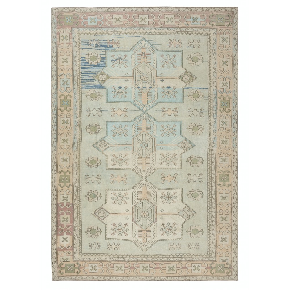 One of a kind Vintage Beige Large Area Rug. Handmade Turkish Carpet