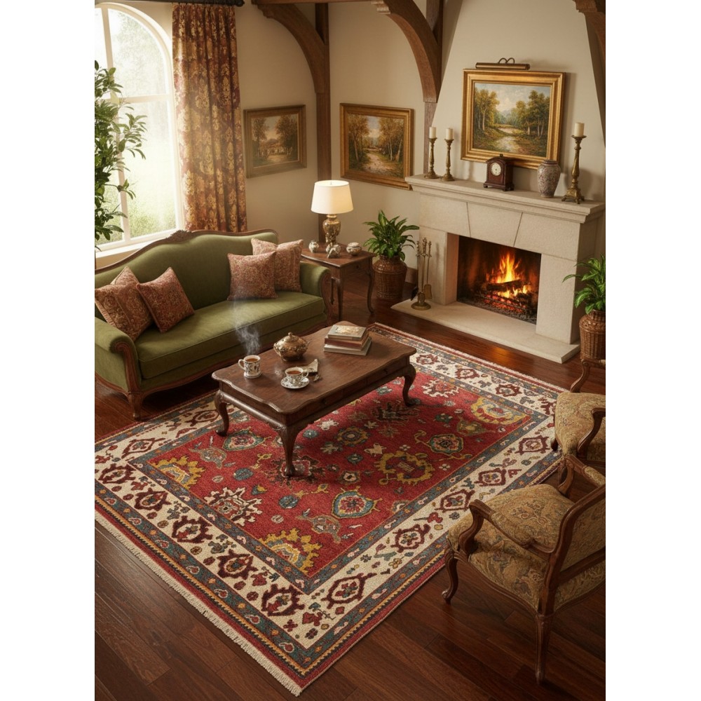 Hand Knotted Oushak Rug. Custom Size & Colors. Turkish Red Wool Area Rug. Antique 1900s Inspired Design. Made to Order