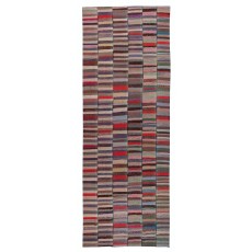 Adjustable Vintage Banded Cotton Kilim. Flat-Weave Rag Rug. Colorful Large Carpet
