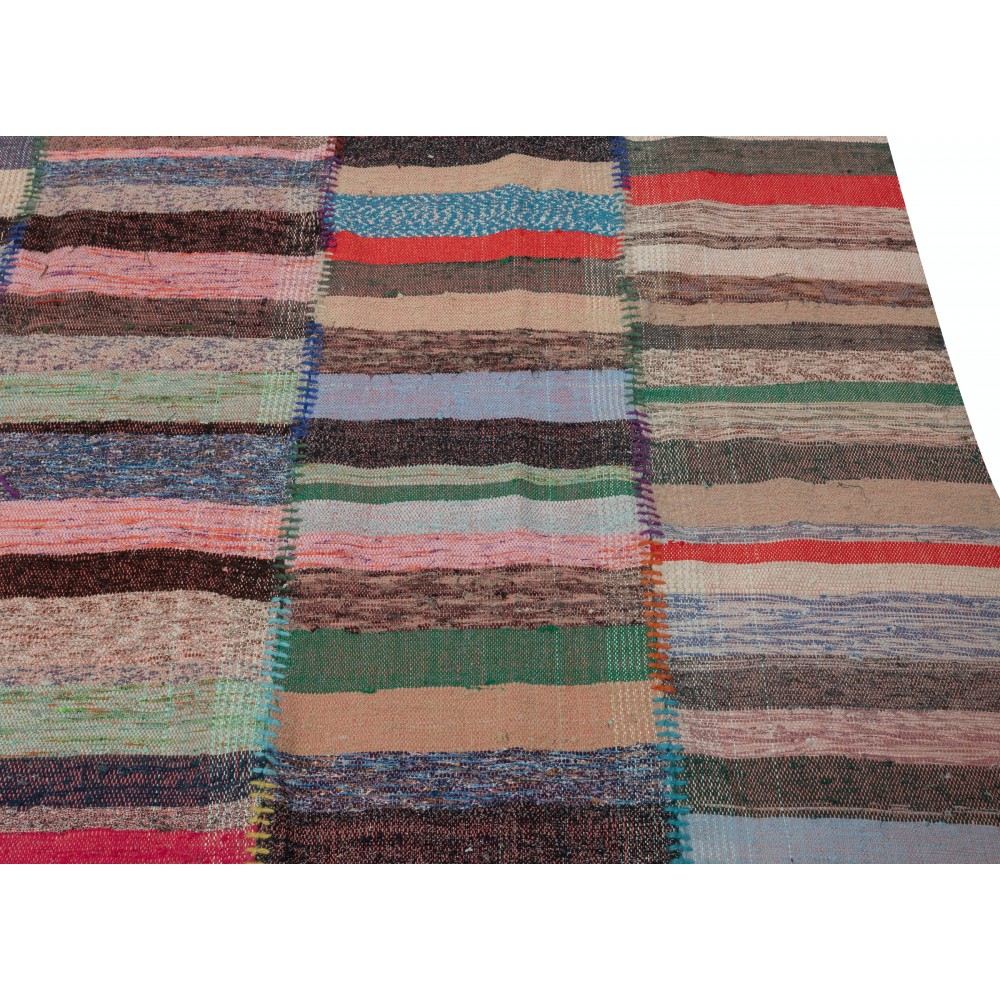 Adjustable Vintage Banded Cotton Kilim. Flat-Weave Rag Rug. Colorful Large Carpet Adjustable Vintage Banded Cotton Kilim. Flat-Weave Rag Rug. Colorful Large Carpet