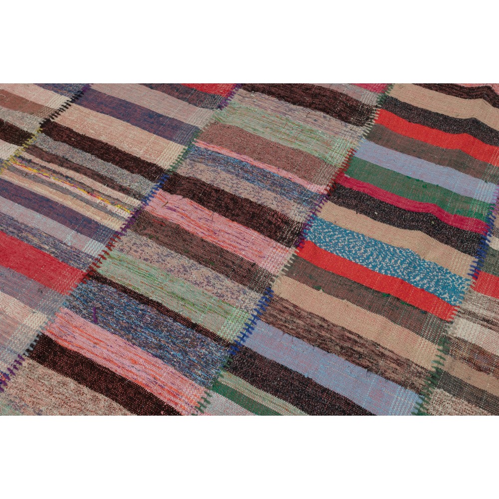 Adjustable Vintage Banded Cotton Kilim. Flat-Weave Rag Rug. Colorful Large Carpet Adjustable Vintage Banded Cotton Kilim. Flat-Weave Rag Rug. Colorful Large Carpet