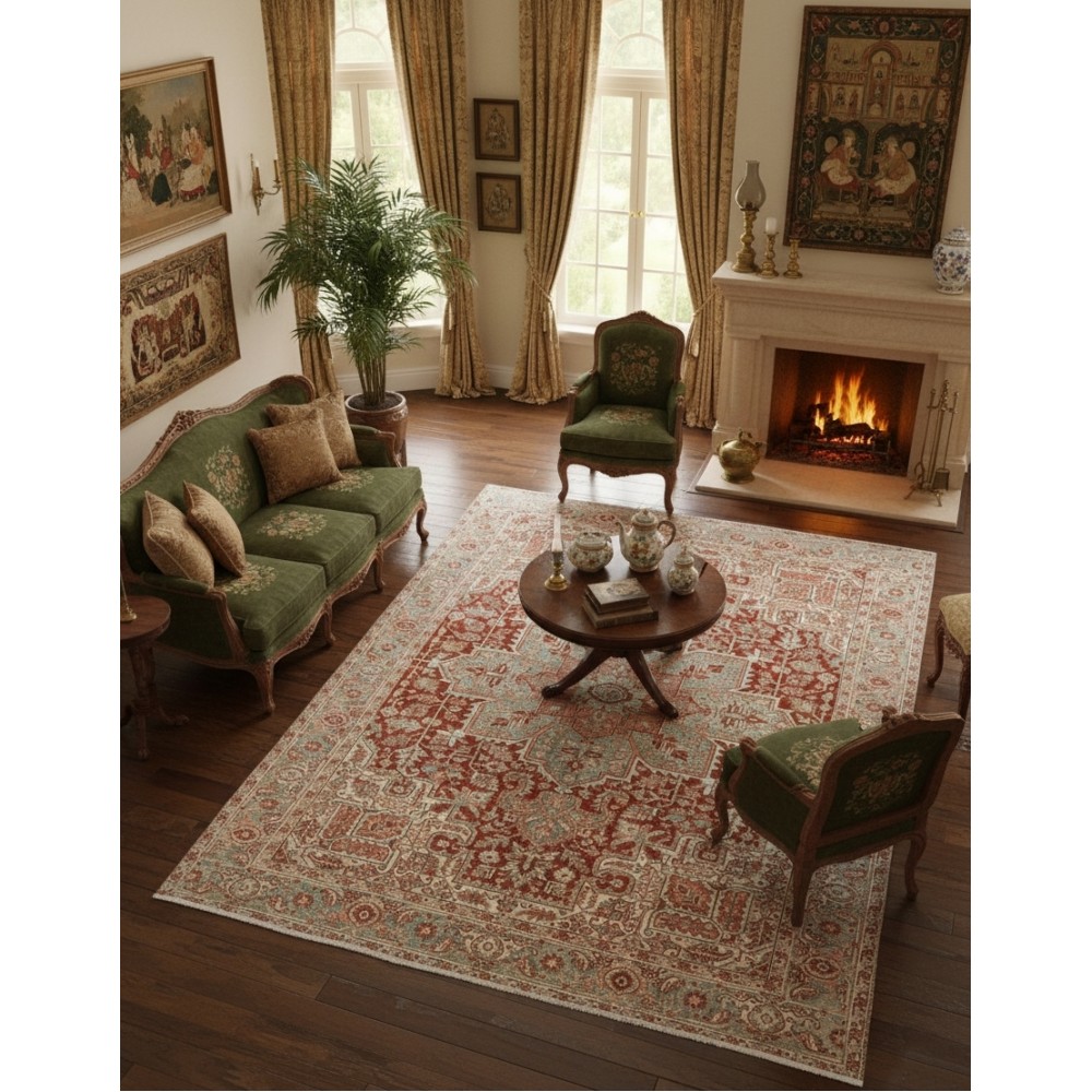 Antique Persian Heriz Rug. 100% Wool