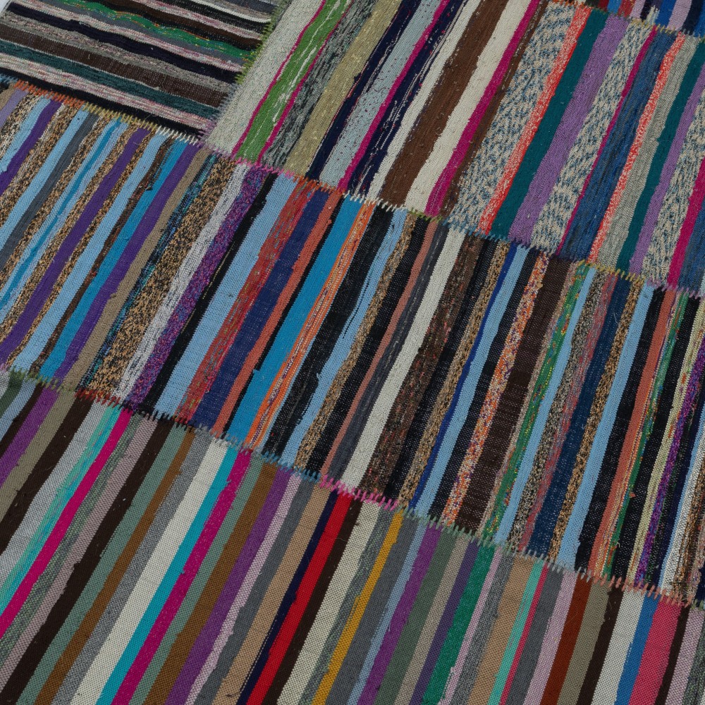 Adjustable Flat-Weave Turkish Kilim. Handmade Vintage Cotton Rag Rug. Flat-Weave Carpet