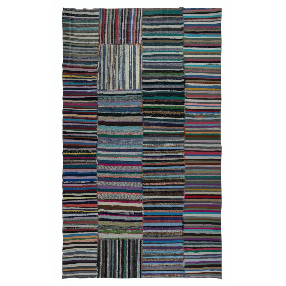 Adjustable Flat-Weave Turkish Kilim. Handmade Vintage Cotton Rag Rug. Flat-Weave Carpet