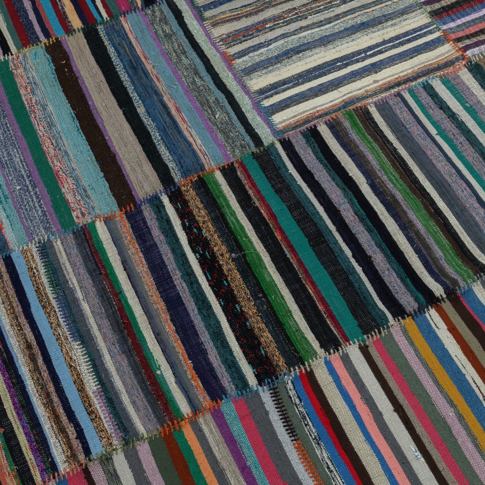 Adjustable Flat-Weave Turkish Kilim. Handmade Vintage Cotton Rag Rug. Flat-Weave Carpet