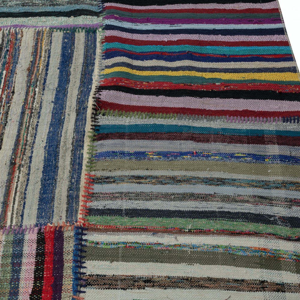 Adjustable Flat-Weave Turkish Kilim. Handmade Vintage Cotton Rag Rug. Flat-Weave Carpet