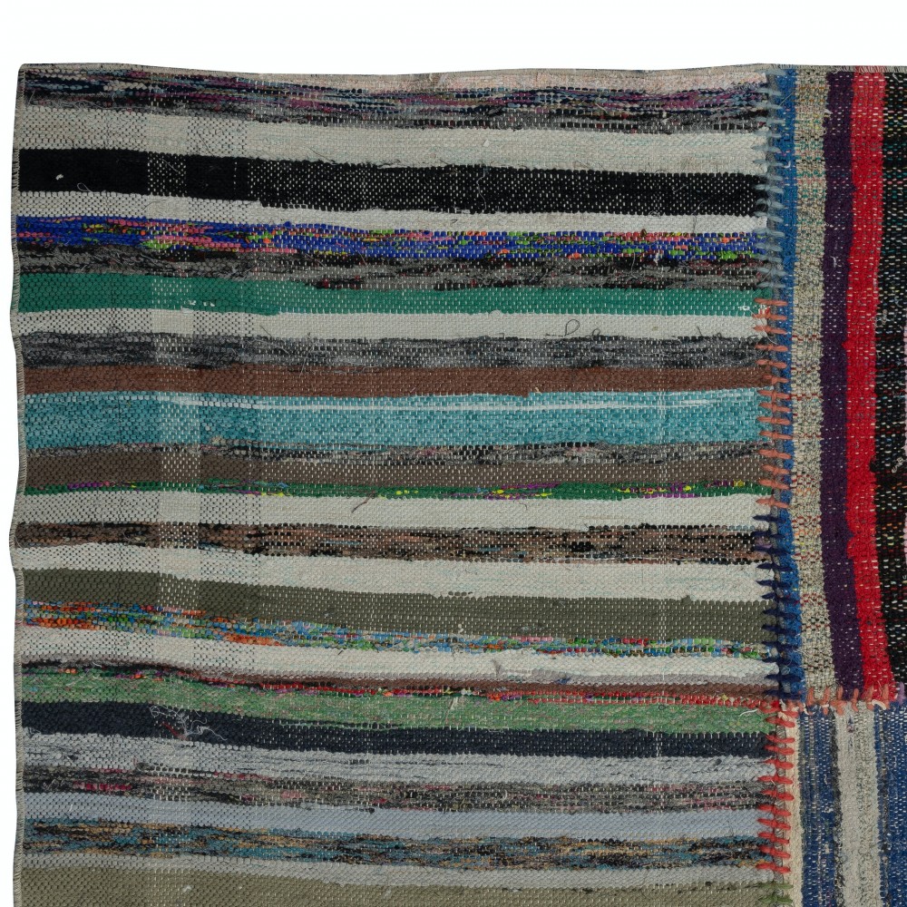 Adjustable Flat-Weave Turkish Kilim. Handmade Vintage Cotton Rag Rug. Flat-Weave Carpet
