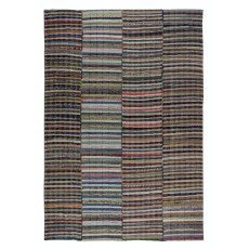 Handmade Turkish Kilim. Vintage Cotton Rag Rug. Multicolored Stripe Pattern Carpet