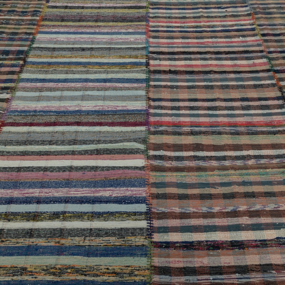 Handmade Turkish Kilim. Vintage Cotton Rag Rug. Multicolored Stripe Pattern Carpet
