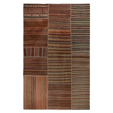 Vintage Turkish Patchwork Kilim Rug, Handmade Striped Wool Carpet