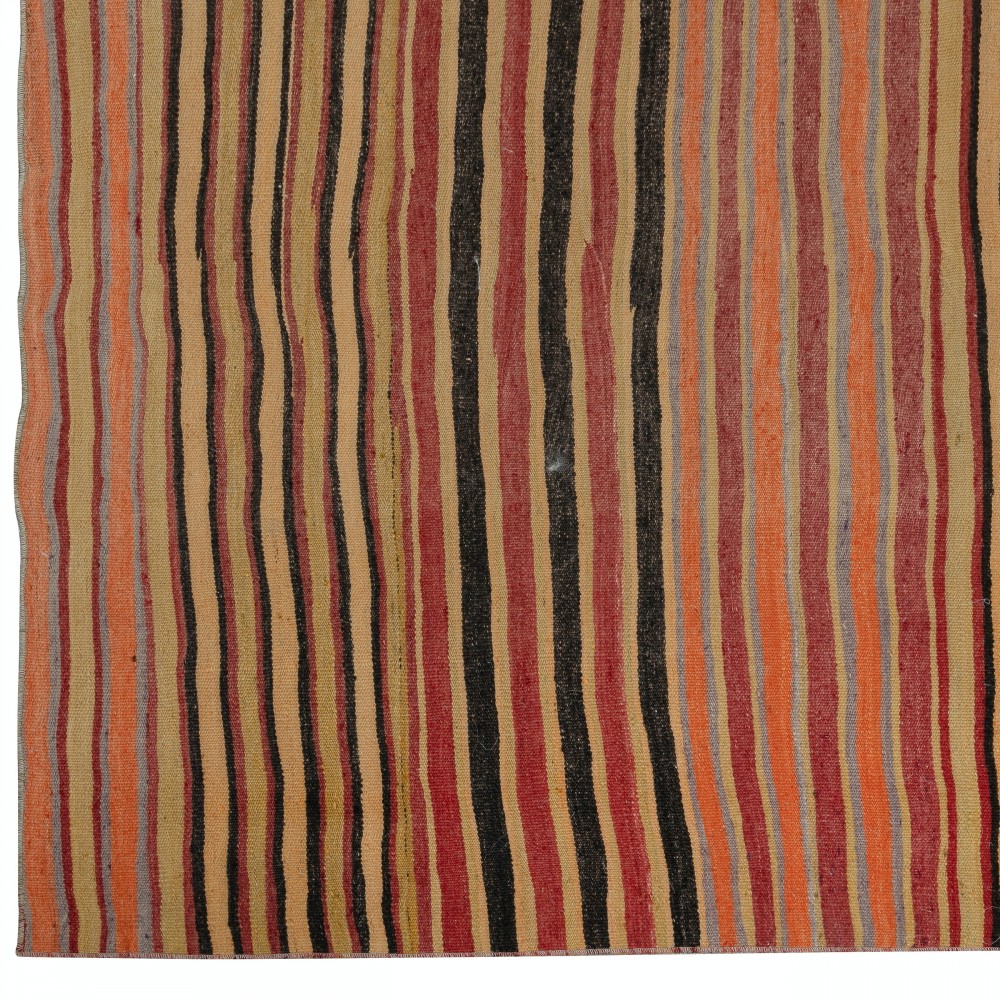 Vintage Turkish Patchwork Kilim Rug, Handmade Striped Wool Carpet Vintage Turkish Patchwork Kilim Rug, Handmade Striped Wool Carpet