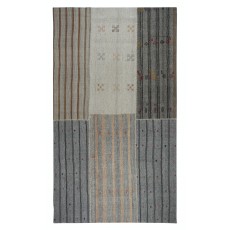 Adjustable Size Vintage Turkish Kilim Rug. Gray Handwoven Cotton & Goat Hair Carpet