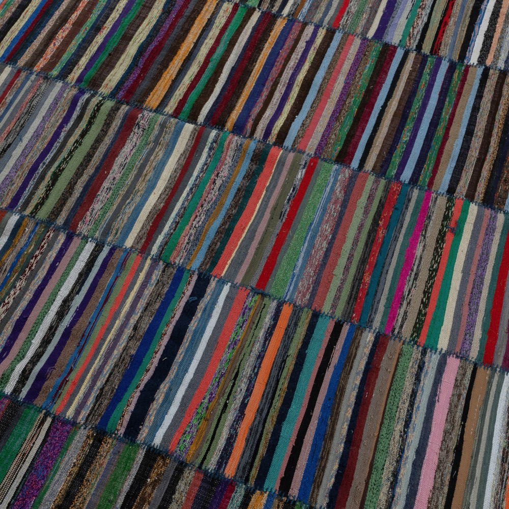 Adjustable Vintage Cotton Rag Rug. Handmade Striped Kilim. Colorful Large Carpet Adjustable Vintage Cotton Rag Rug. Handmade Striped Kilim. Colorful Large Carpet