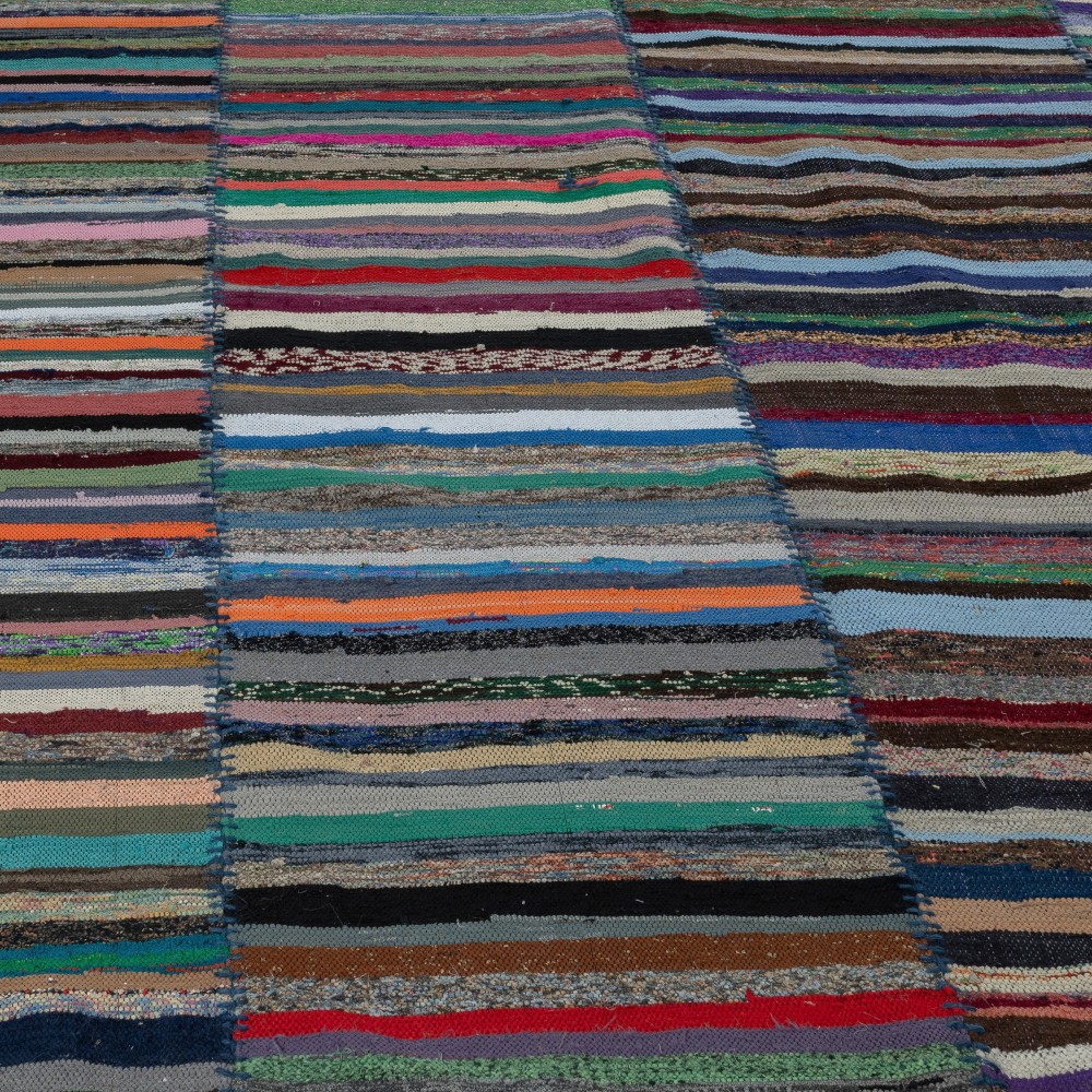 Adjustable Vintage Cotton Rag Rug. Handmade Striped Kilim. Colorful Large Carpet Adjustable Vintage Cotton Rag Rug. Handmade Striped Kilim. Colorful Large Carpet