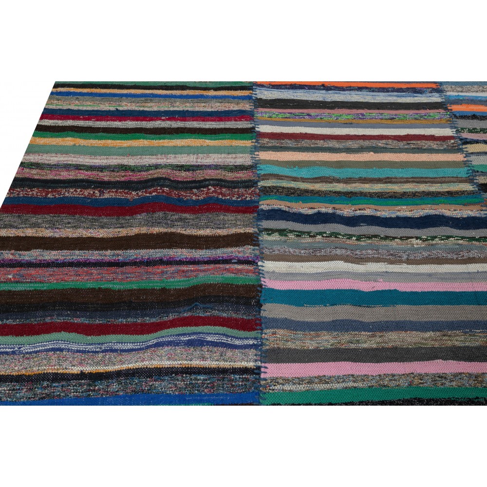Adjustable Vintage Cotton Rag Rug. Handmade Striped Kilim. Colorful Large Carpet Adjustable Vintage Cotton Rag Rug. Handmade Striped Kilim. Colorful Large Carpet