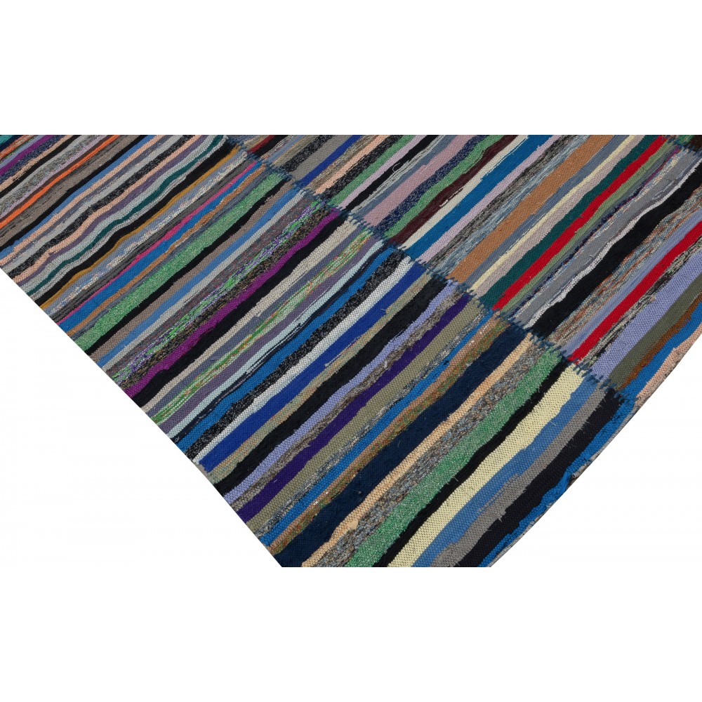 Adjustable Vintage Cotton Rag Rug. Handmade Striped Kilim. Colorful Large Carpet Adjustable Vintage Cotton Rag Rug. Handmade Striped Kilim. Colorful Large Carpet