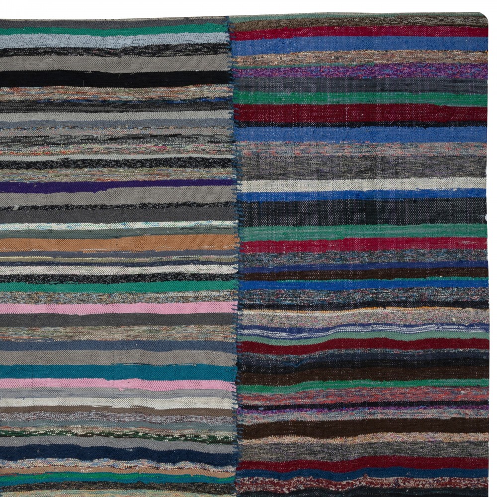 Adjustable Vintage Cotton Rag Rug. Handmade Striped Kilim. Colorful Large Carpet Adjustable Vintage Cotton Rag Rug. Handmade Striped Kilim. Colorful Large Carpet