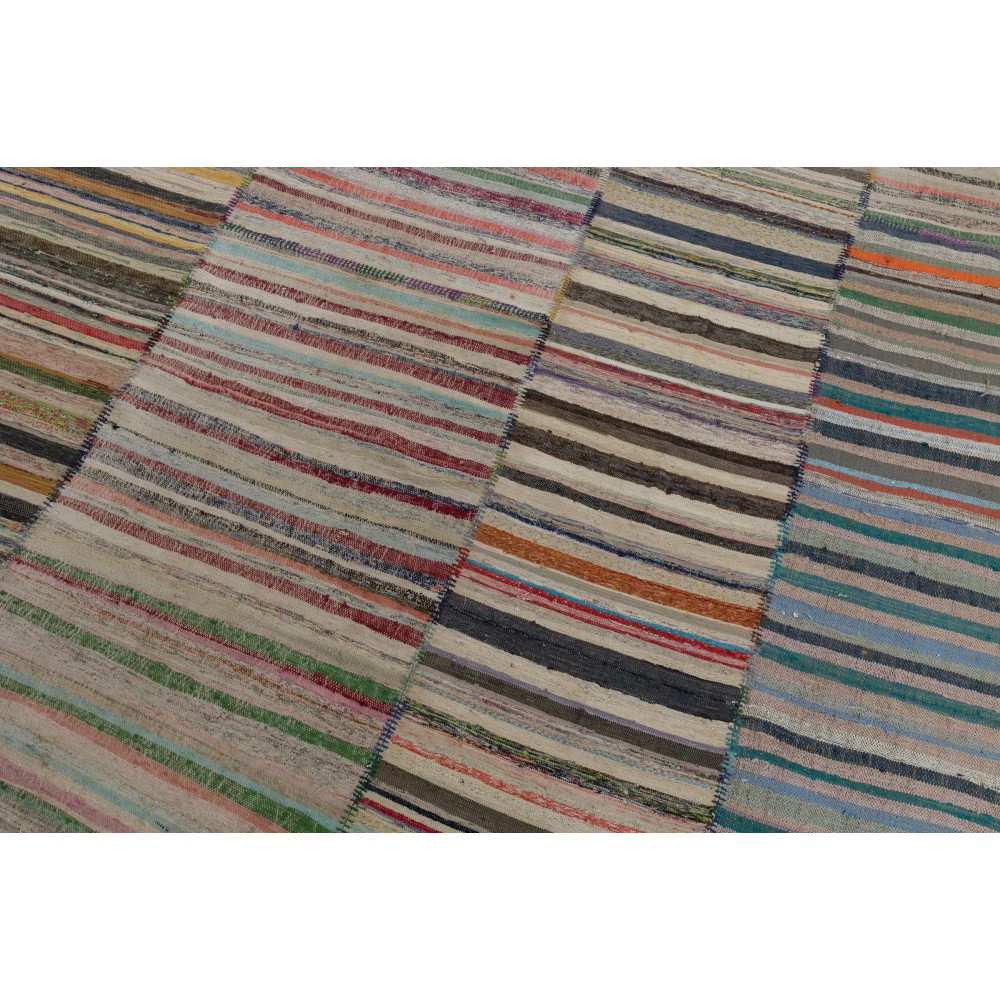 Multicolored Striped Kilim. Vintage Turkish Handwoven Cotton Rag Rug. Adjustable Size Multicolored Striped Kilim. Vintage Turkish Handwoven Cotton Rag Rug. Adjustable Size