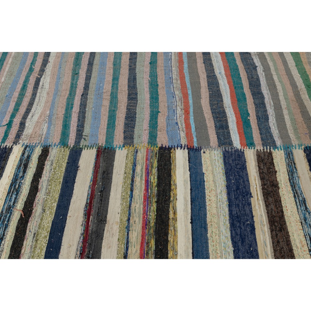Multicolored Striped Kilim. Vintage Turkish Handwoven Cotton Rag Rug. Adjustable Size Multicolored Striped Kilim. Vintage Turkish Handwoven Cotton Rag Rug. Adjustable Size
