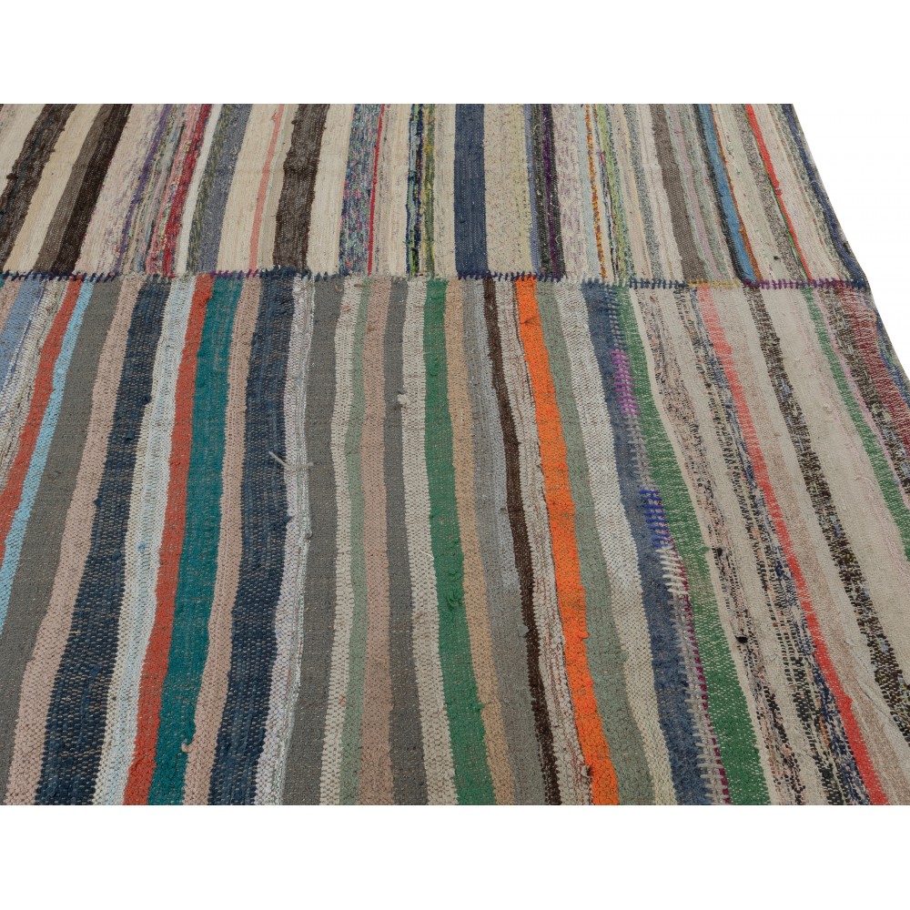 Multicolored Striped Kilim. Vintage Turkish Handwoven Cotton Rag Rug. Adjustable Size Multicolored Striped Kilim. Vintage Turkish Handwoven Cotton Rag Rug. Adjustable Size
