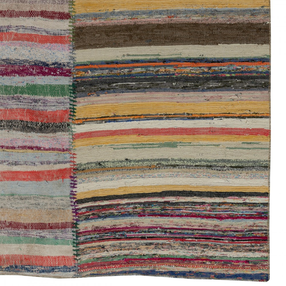 Multicolored Striped Kilim. Vintage Turkish Handwoven Cotton Rag Rug. Adjustable Size Multicolored Striped Kilim. Vintage Turkish Handwoven Cotton Rag Rug. Adjustable Size