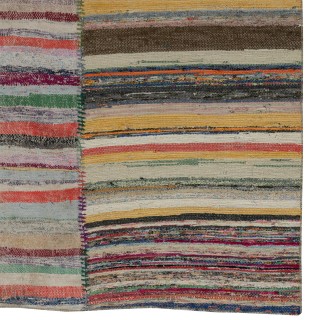 Multicolored Striped Kilim. Vintage Turkish Handwoven Cotton Rag Rug. Adjustable Size