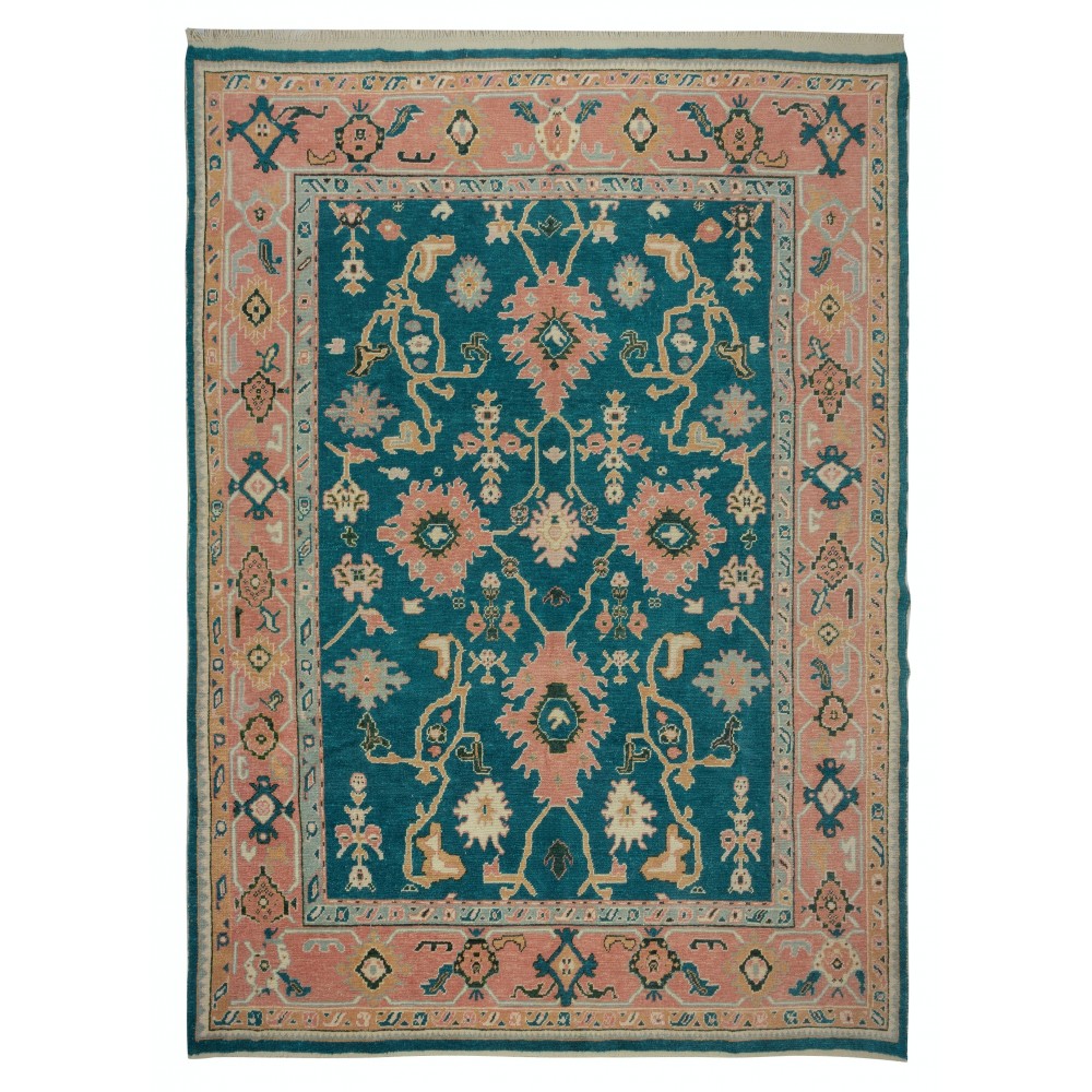 Hand Knotted Oushak Rug. Custom Size & Colors. Turkish Green Wool Area Rug. Antique 1900s Inspired Design. Made to Order