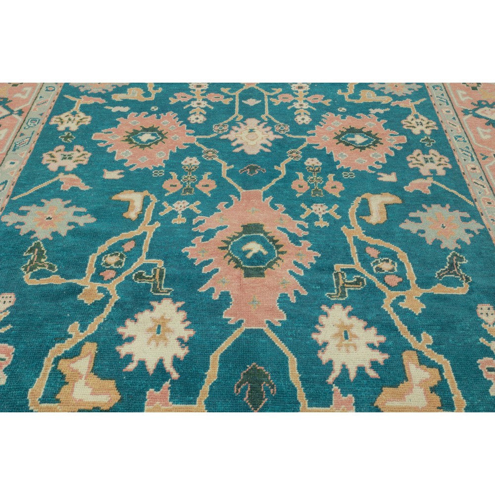 Hand Knotted Oushak Rug. Custom Size & Colors. Turkish Green Wool Area Rug. Antique 1900s Inspired Design. Made to Order