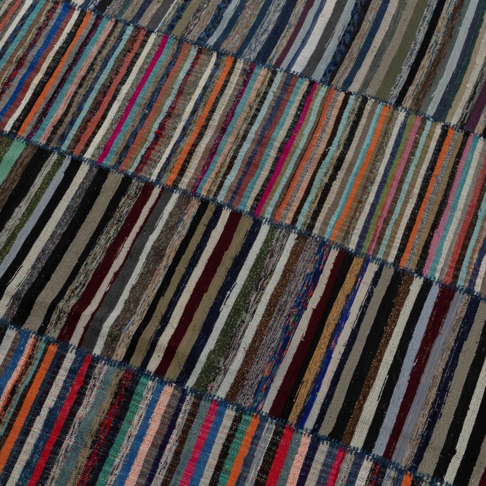 Turkish Handwoven Kilim. Vintage Cotton Rag Rug. Colorful Striped Boho Carpet