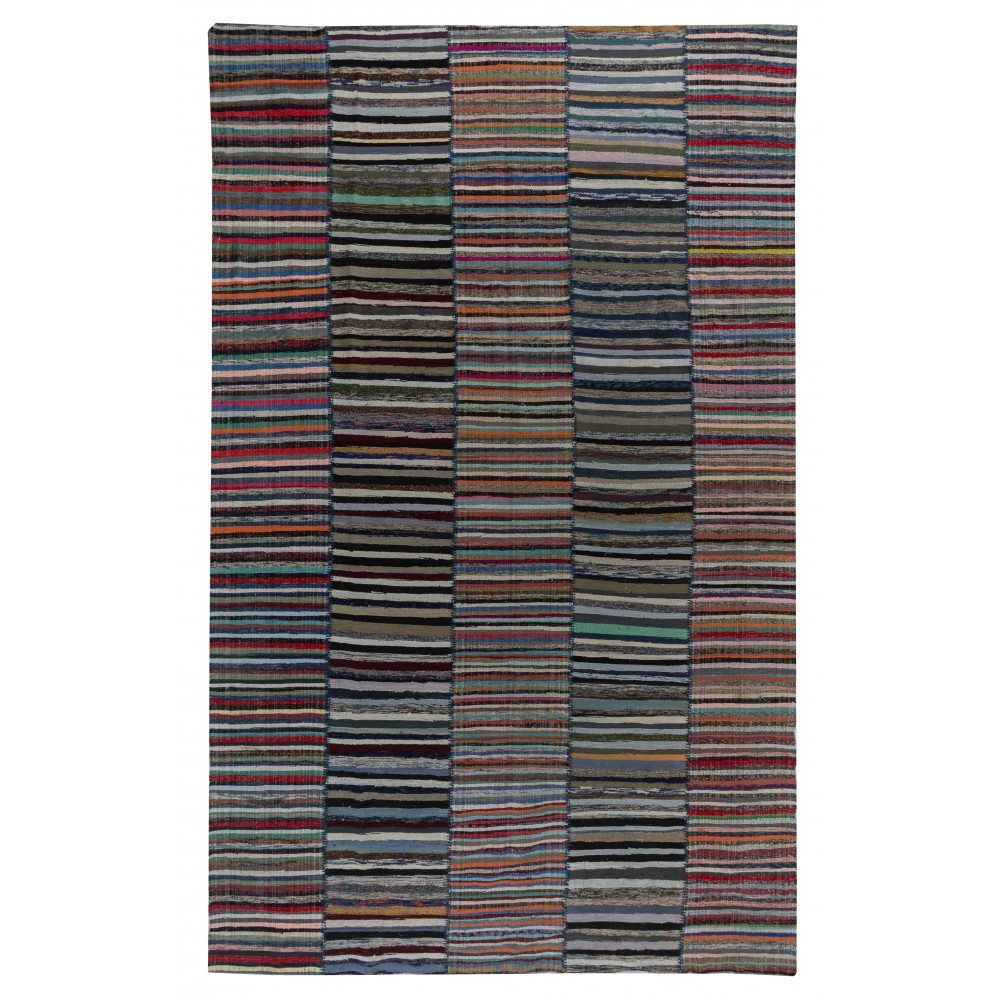 Turkish Handwoven Kilim. Vintage Cotton Rag Rug. Colorful Striped Boho Carpet